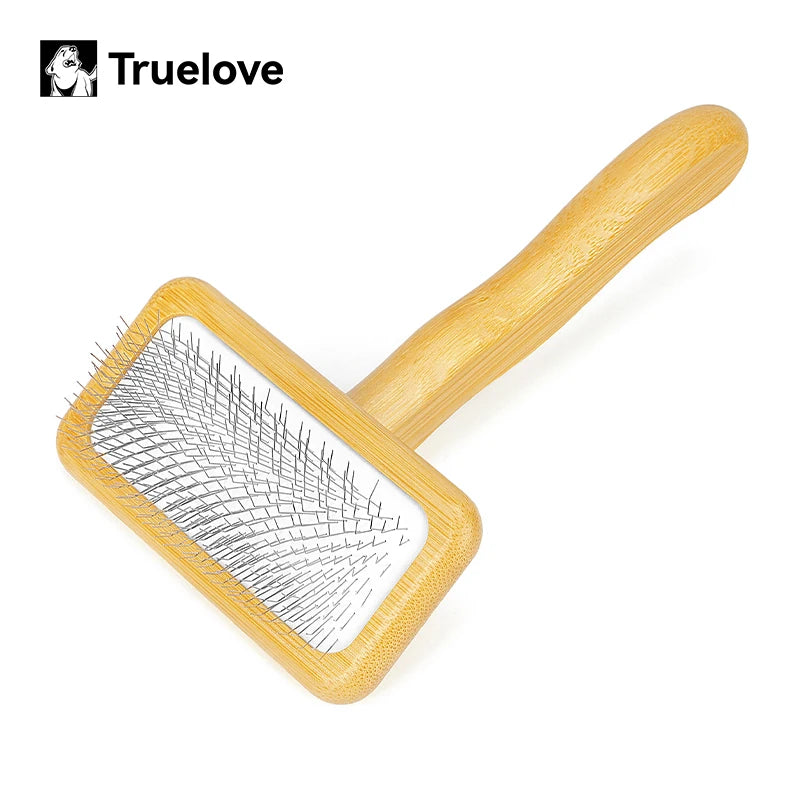 Truelove Wholesale Stainless Steel Ergonomic Gentle Pet Comb Professional Durable Bamboo Hair Slicker Grooming Brush for Dog Cat