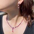 Elegant CZ Jewelry Oval Cut Ruby Cubic Zircon Stone Women Party Flower Red Crystal Necklace and Earrings Sets for Brides Wedding