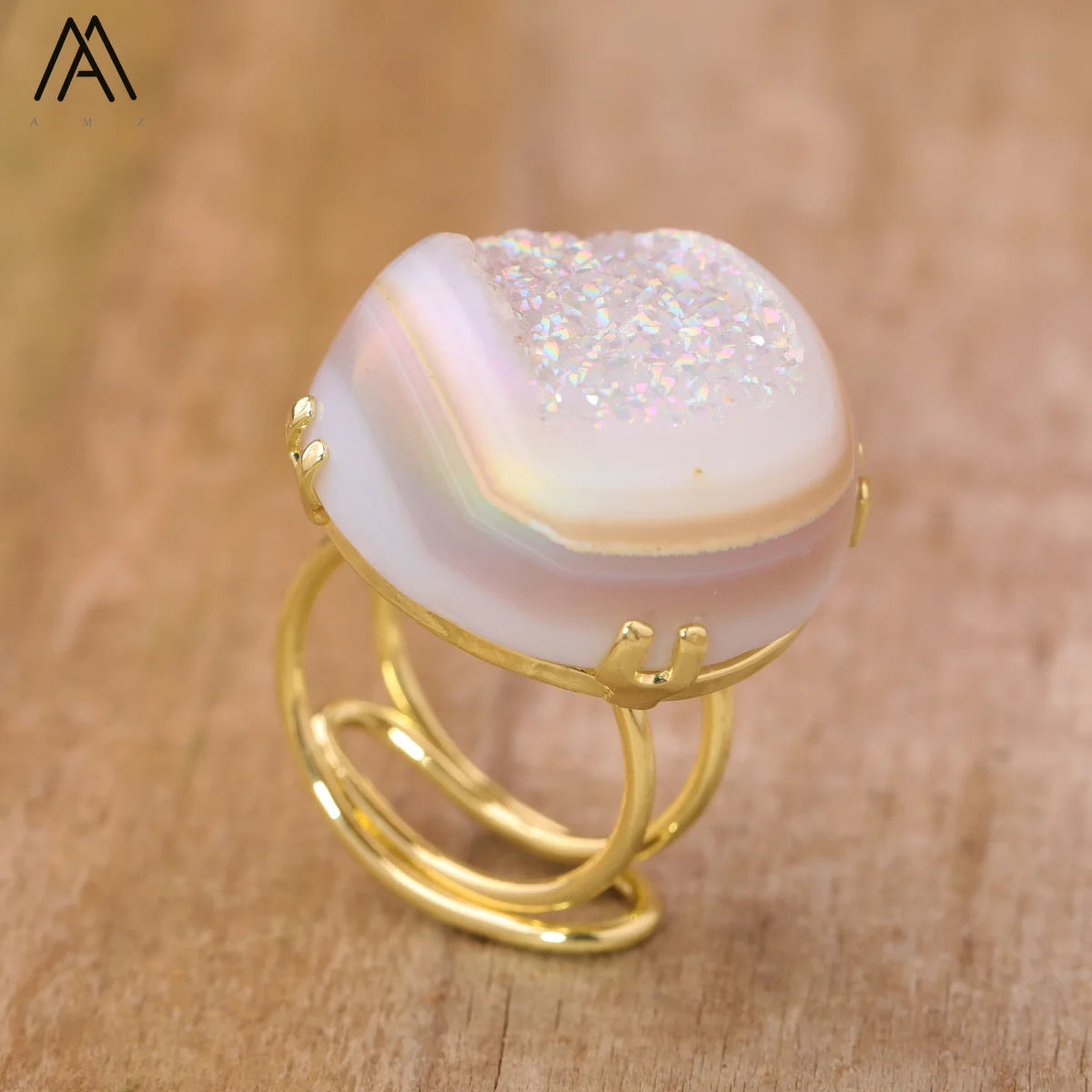 Dainty Ring Druzy Geode Bead  Natural Drusy Agate Rings Trendy Jewelry