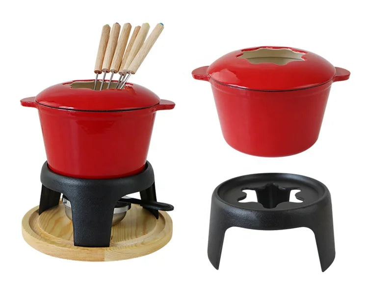 Wholesale Cheap Price Enameled Cheese Fondue Pot/cast Iron Fondue Set