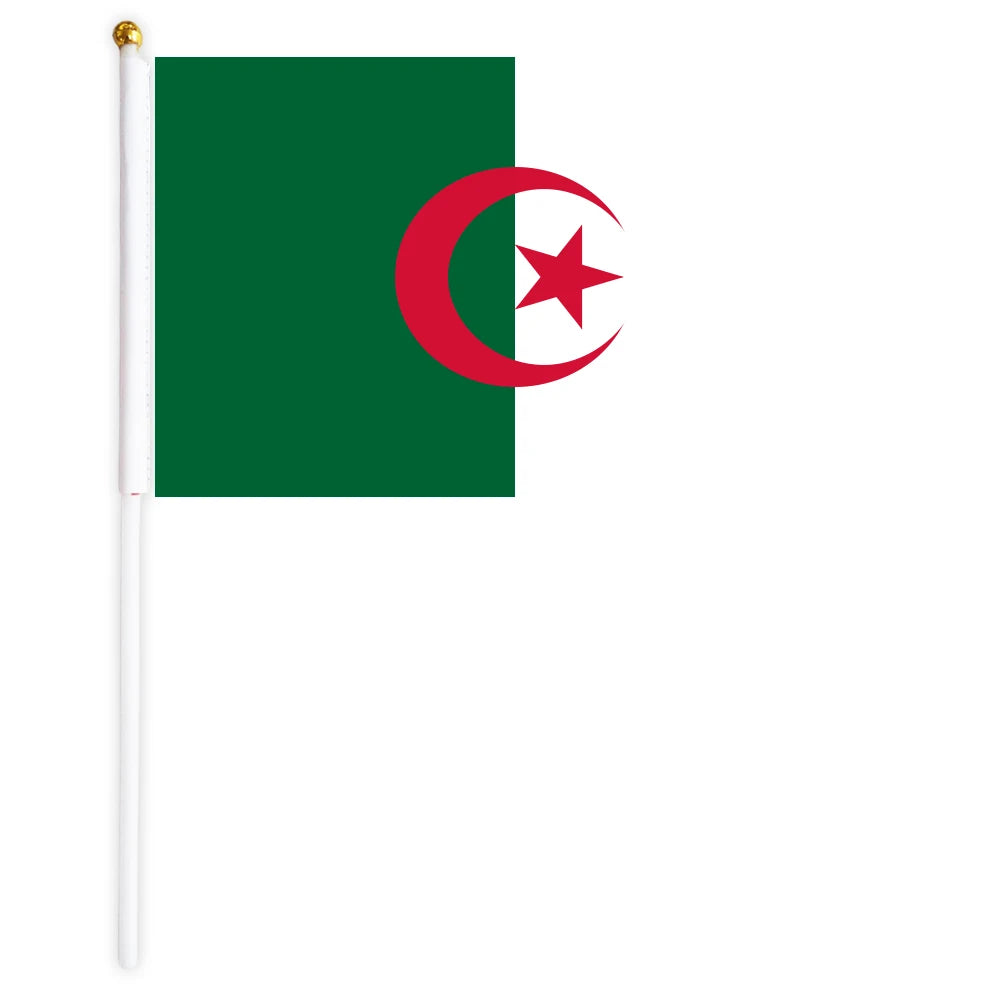 5.6x8.4 Inches Hand Waving Algeria Flag Polyester Digital Printing Custom Shaking Flag with Plastic Flagpole