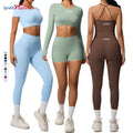 Customized Womens Long Sleeve Crop Tops Wholesale Workout Running Tank Top Gym Shorts Sports Yoga Leggings Pants Set  for Women