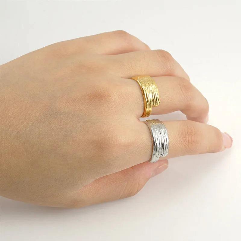 Gold Stainless Steel Adjustable Open Ring Female Design High-end Ring Silver Food Ring Fashion Jewelry