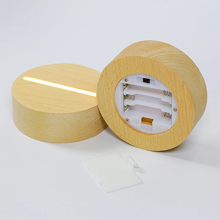 Monochrome Round Wooden LED Light Base with 3D Visual Acrylic Battery Powered Barn Home Decoration Remote Control