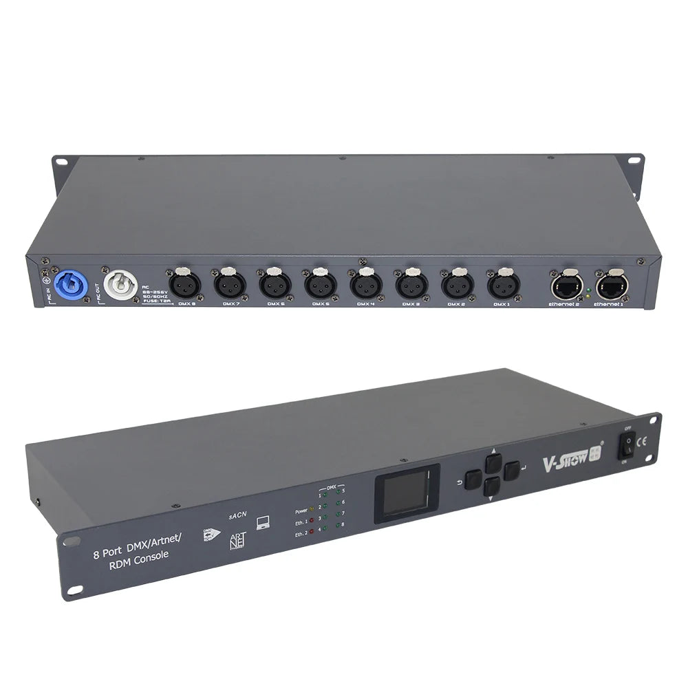 VSHOW Artnet Dmx Converter and DMX Amplifier With RDM 8 Port Controller Output 8pcs 512 4096 Channels for Stage Dj Light Control