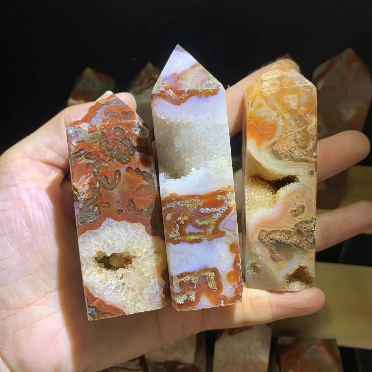 Wholesale Price High Quality Red Crystal Moss Agate Point Druzy Tower for Sale