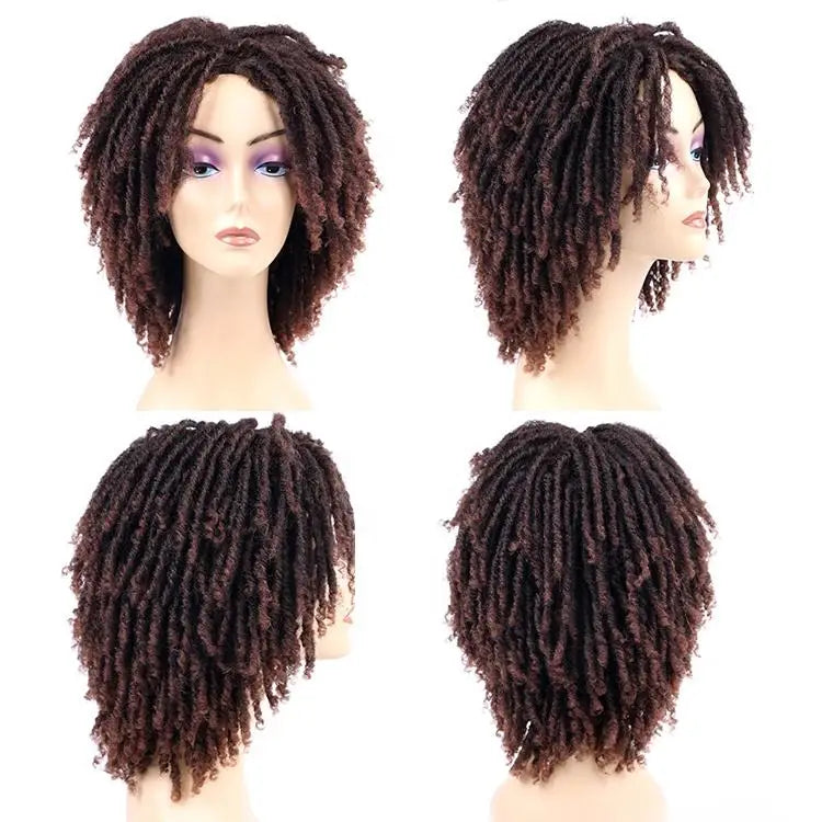 Dreadlock Wig Short Twist Wigs  Afro Curly Braided Faux Locs Crochet Hair Synthetic Wigs