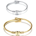 High Quality Popular Adjustable Stainless Steel Alphabet Initial Letter Charm Bangle Bracelet