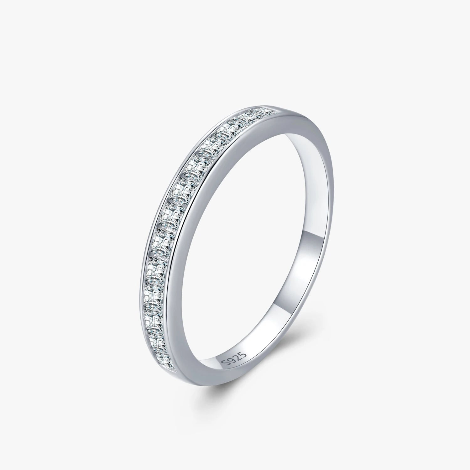 Ailmay Genuine 925 Sterling Silver Simple Shining CZ Stackable Finger Ring for Women Classic Wedding Engagement Fine Jewelry