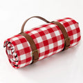 Roll-up Acrylic Beach Outdoor Pichic Blanket With Pu Leather Handle Carrier Blanket with Leather Strap