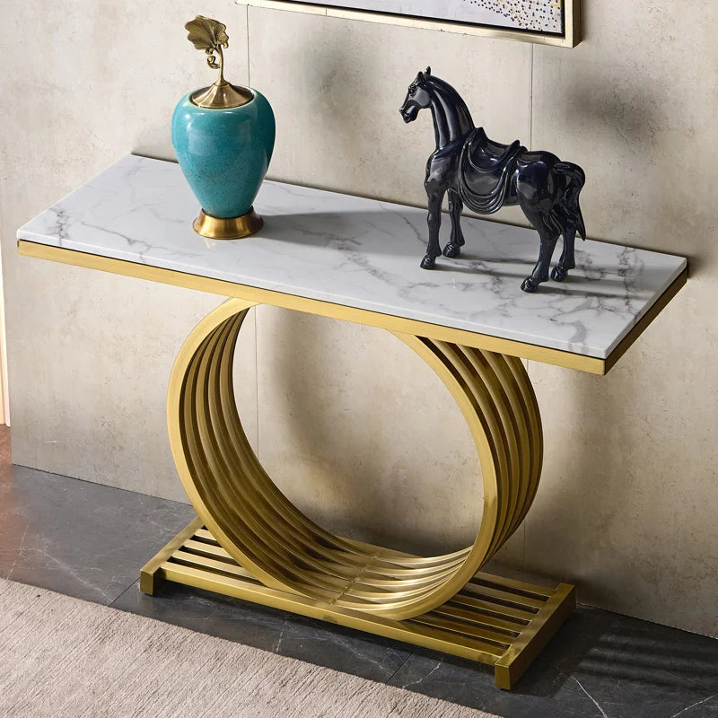 YSS Modern Gold Marble Console Table with Luxury Design for Home or Gym Features Storage & Entryway Application