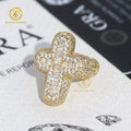 Wholesale Price Top Quality Iced Out Jewelry 925 Sterling Silver Mens Hip Hop Baguette Moissanite Cross Ring