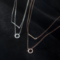 925 Sterling Silver Fashion CZ Zircon Double Layer Circle Bar Choker Necklaces for Women Gifts