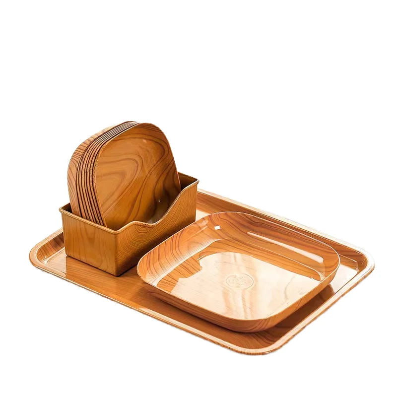 Spit Bone Dish Wood Grain Stackable Retro Food Grade Fruit Snack Cake Tray Standing Type Multifunction Kitchen Tray