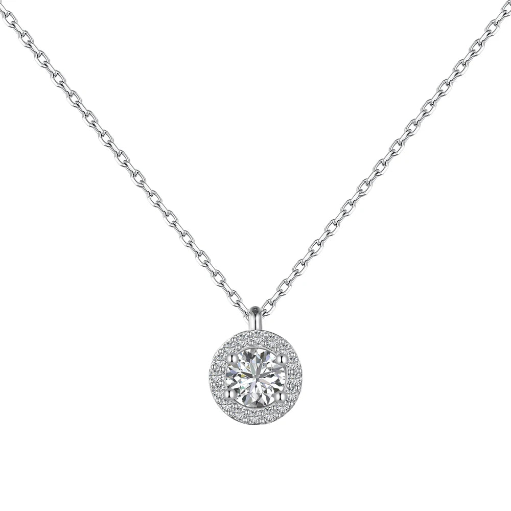 Dylam Stylish S925 Silver Rhodium Plated Circle 0.75ct 5A CZ Cubic Zirconia Pendant Necklace for Women