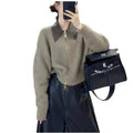Hot Selling Autumn New Zippered Cardigan Sweater Coat Women's Leather Collar Patchwork Knitted Women's Jacket