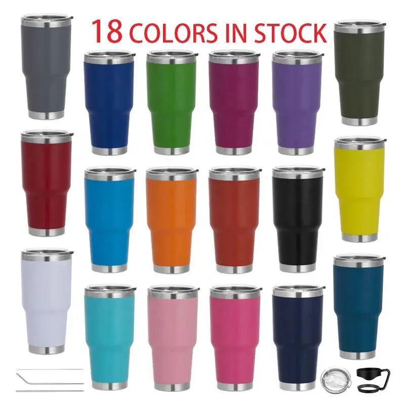 Custom Logo 30oz Powder Coated Double Wall Custom logo Vacuum Insulated Coffee Travel Mug  Stainless Steel Tumbler