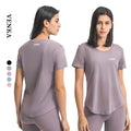 Wholesale Ladies Fitness Workout Short Sleeve  Shirt O Neck Curve Bottom Loose Design Women Plus Size Women's Blouses & Shirts