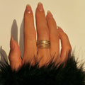 NEW VINTAGE VINE DESIGN STRIPE CHUNKY SUPER SHINE RING Dazan New INS 18k PVD Gold Plated Stainless Steel Catwalk Show Jewelry