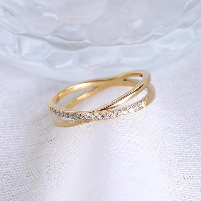 X Ring Handmade Titanium Steel Drill Dainty Minimalist Jewelry 18k Gold Plated Drill Diamond Ring for Women