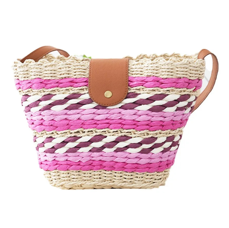 Vacation Travel Color Contrast Fashion Fresh Girl Feeling Straw Crossbody Bag for Lady