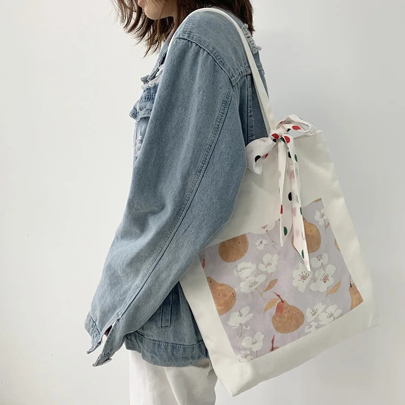 Custom Low Moq New Model Pear Canvas Bag 12oz Canvas Bag Fashion Commuter Simple Shoulder Printing Handbag for Women