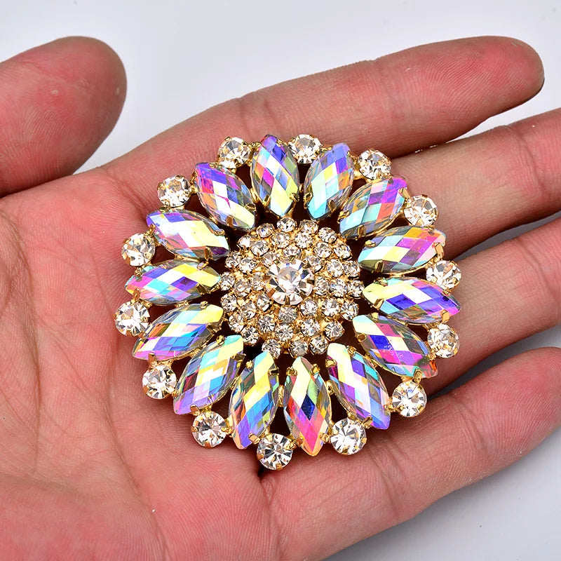 JUNAO Top Quality 50mm Sew on Crystal AB Rhinestone Big Rhinestones With Gold Claw for DIY Garment