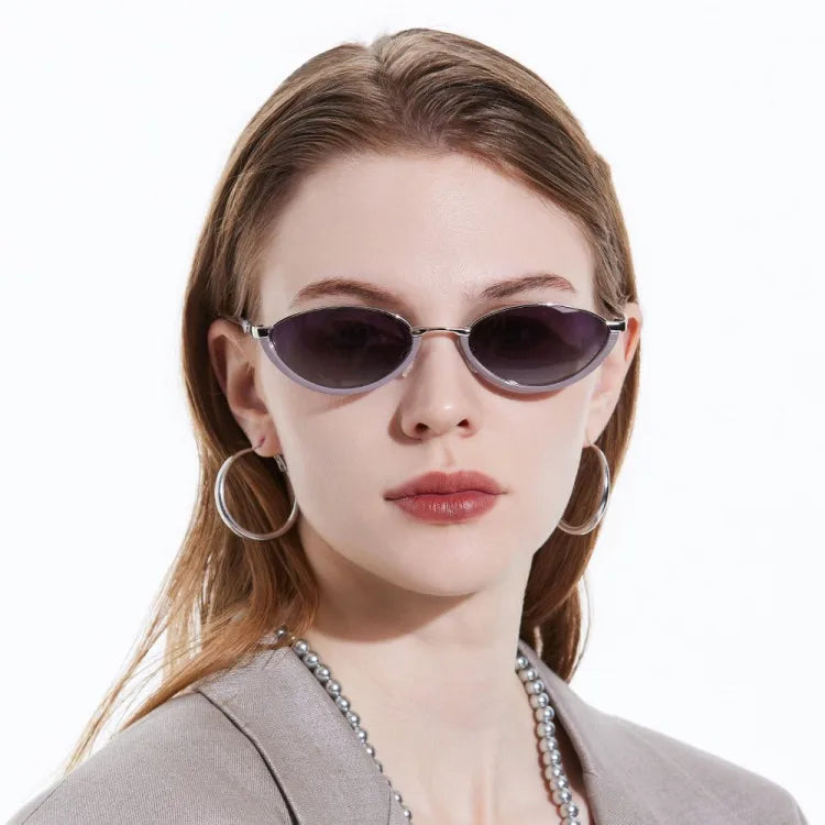 Hot Sale Metal Frame Cat Eye Women Half Frame Sunglasses Modern Triangle Shape Stainless Steel Polarized Shades Sunglasses