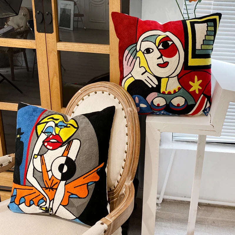 New Style Picasso Embroidery Abstract Pillowcase Cushions Covers Decorative Throw Pillows Covers for Sofa Car Pillowcase