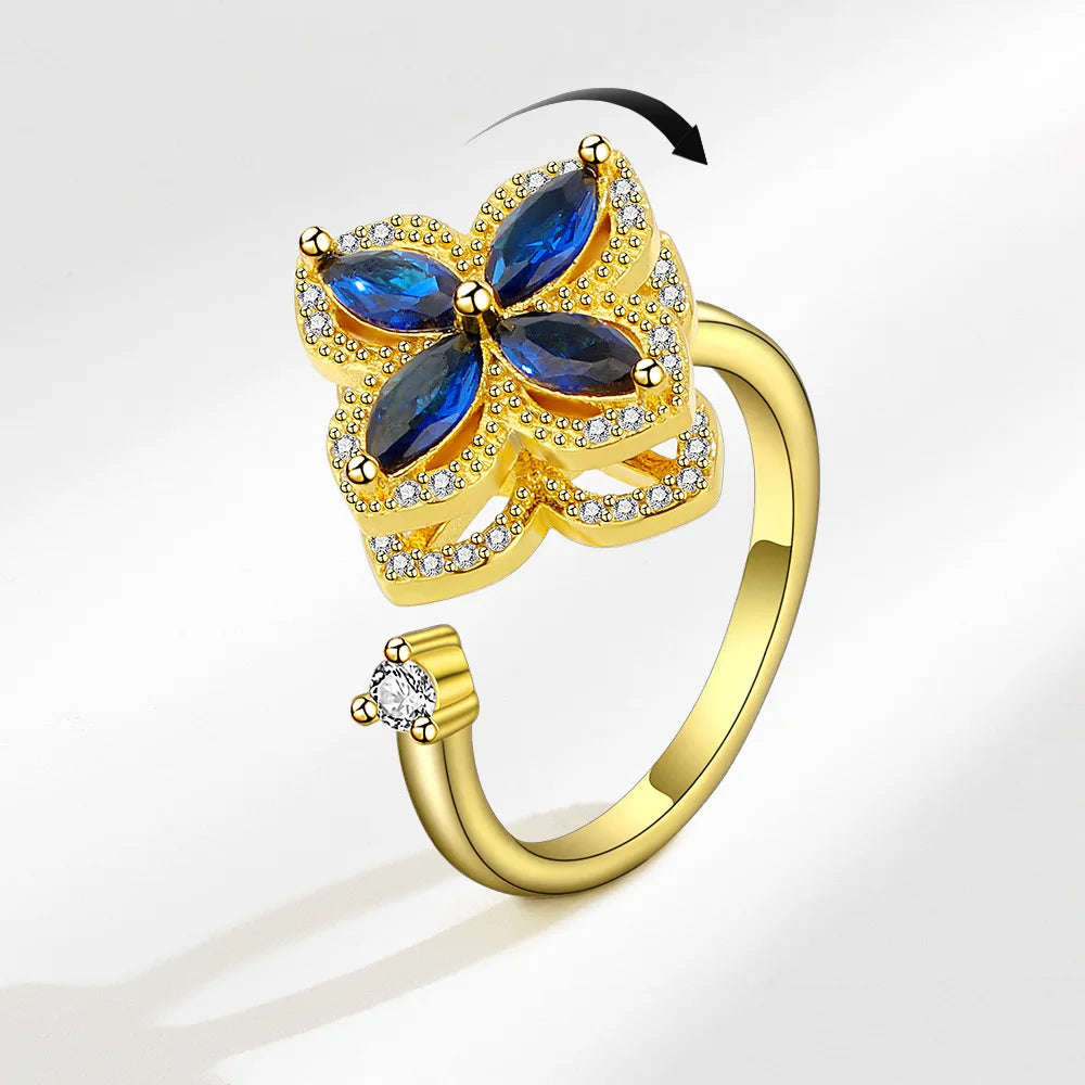 Wholesale Rotatable Full Of Zircon Stone Four Leaf Clover Anxiety Fidget Spinner Ring Jewelry Gifts For Women Teen Girls