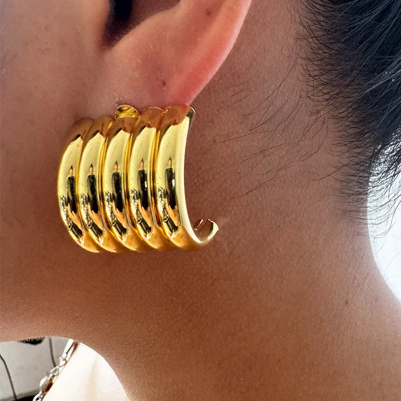 KAIMEI 2025 New Arrival Fashion Jewelry 18K Real Gold Women Chunky Earrings for Women Big Hoop Earrings for Women Gifts