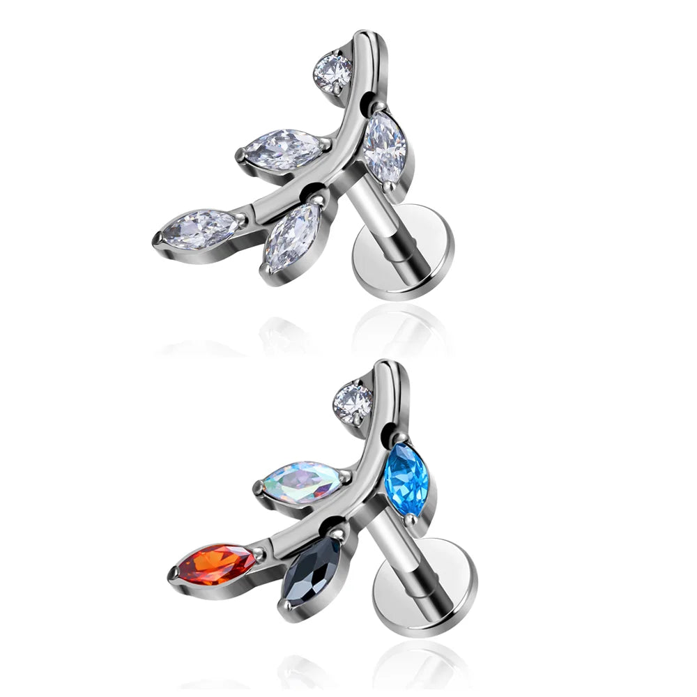 Wholesale G23 ASTM F136 Titanium Leaf Shape Ear Stud Tragus Helix Daith Cartilage Tragus 16G for Women Labret Piercing Jewelry