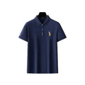 Custom Men's Navy Blue Vintage Golf for  Shirt 100% Cotton Short Sleeve and Length Embroidered with Machine-Stamped Design