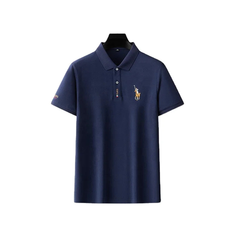 Custom Men's Navy Blue Vintage Golf for  Shirt 100% Cotton Short Sleeve and Length Embroidered with Machine-Stamped Design