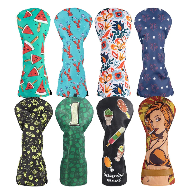 Waterproof PU Leather Golf Head Covers Stock Printed Wood Club Driver Accessories Wholesale Retail Bulk Portable Plain Headcover