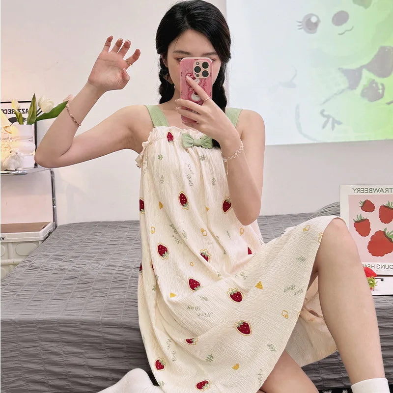 Woman Girls Nightdress Summer Dress Milk Silk Cute Cartoon Pajamas Sleeveless Women Clothes for Woman