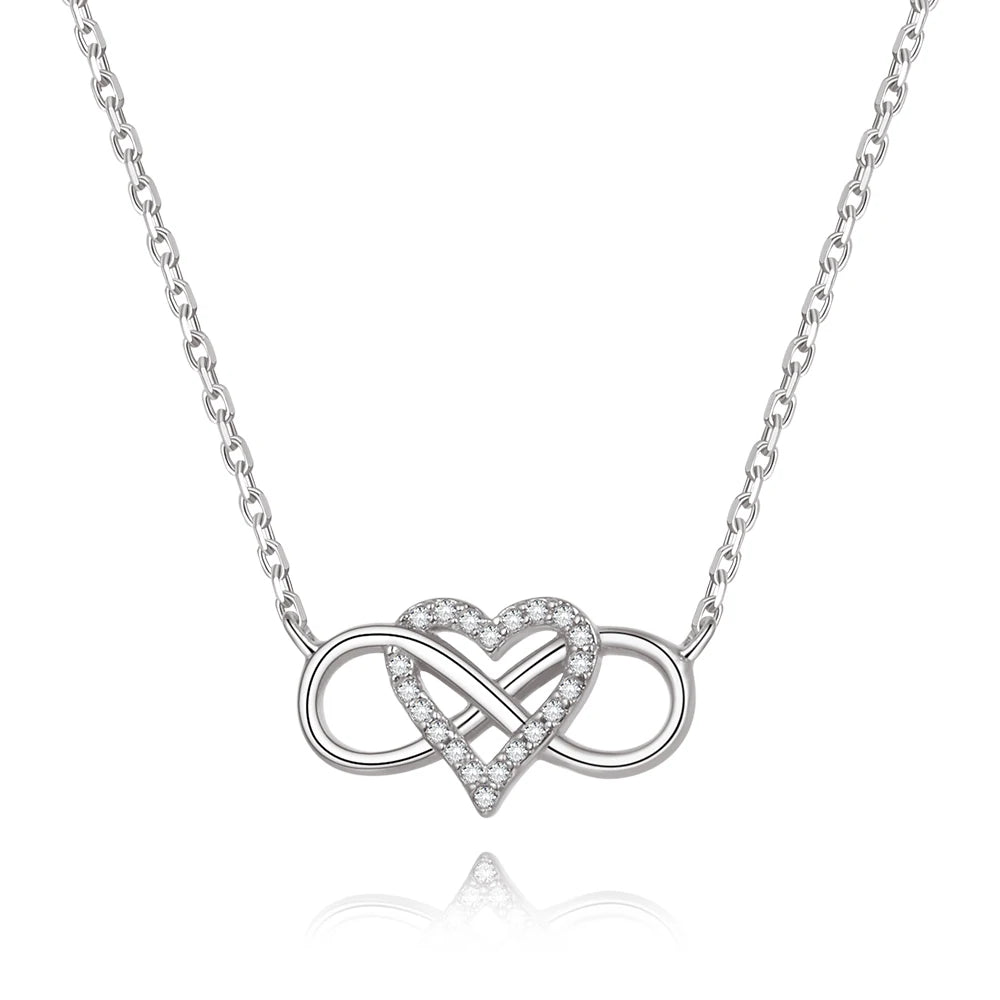 Dainty Sterling Silver Infinity Heart Necklace with Cubic Zirconia Love Heart Pendant Necklaces for Women