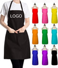 Custom Logo Plain Bib Aprons for Women with 2 Pockets Black Commercial Chef Apron for Kitchen Cooking Restaurant BBQ Cleaning