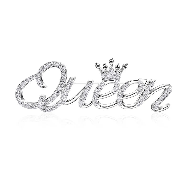 Go Party Luxury Crystal Rhinestone Brooches Women Fashion Silver Letter QUEEN Crown Personalized Brooches Pin