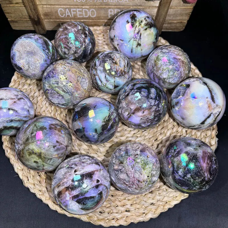 Titanium Crystals Ball Wholesale Bulk Healing Stone Ball Aura Sphalerite Sphere Fengshui Ornaments