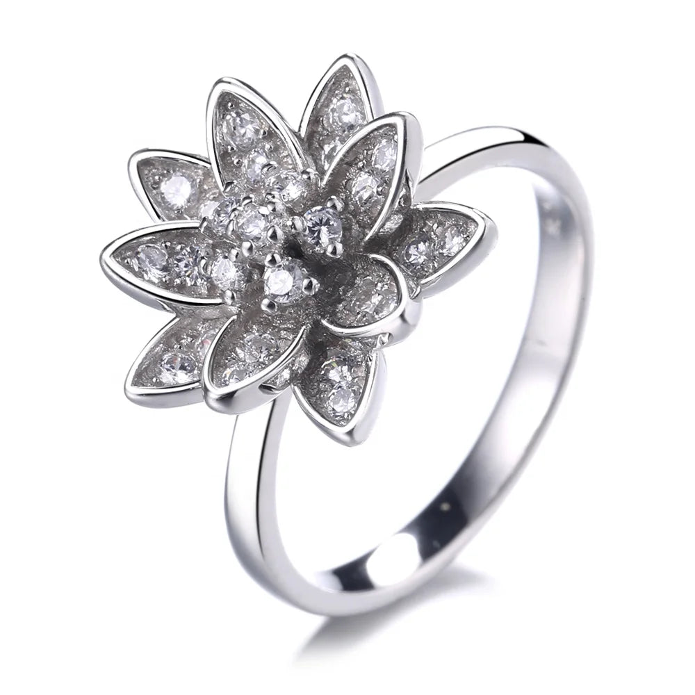Custom Fine Jewelry 925 Sterling Silver Zircon Engagement Ring for Women Flower Shape Ring for Women Birthday Gifts Jewelry