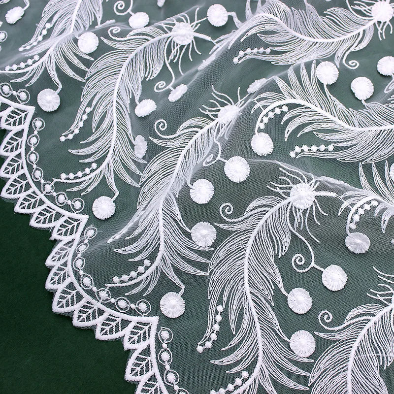 Factory Wholesale Australia High-quality 130cm Wide 3D Feather Design Mesh Water Soluble Embroidery Lace Fabric for Bags & Shoes