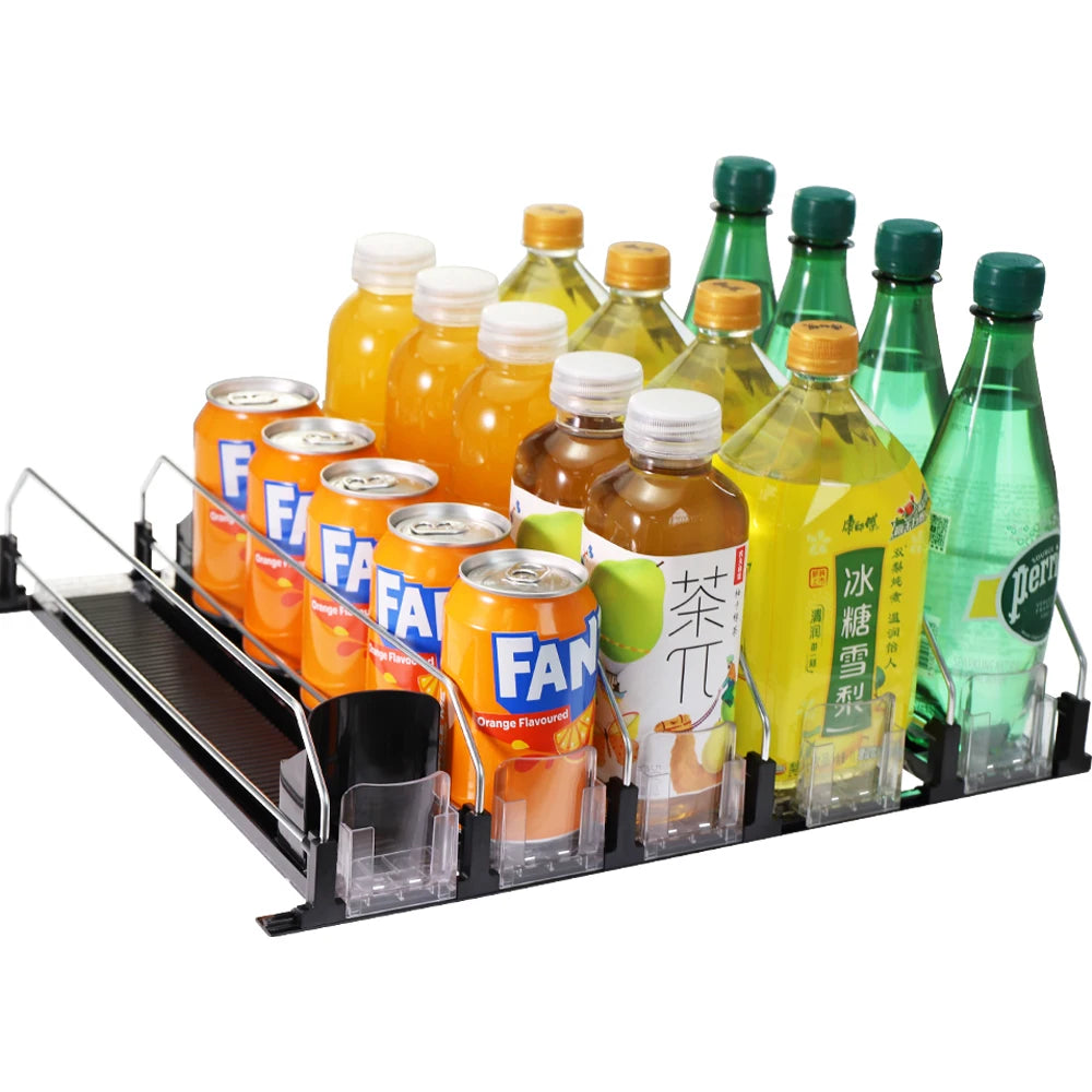 Adjustable Spring Loaded Soda Can Pusher System Drink Organizer Display Rack Retail Smart Roller Ball Drink Pusher System