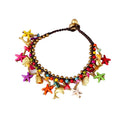 Turquoise Natural Stone Anklet Bohemian Style Starfish Bling Beach Foot Jewelry Hand-Woven with Copper Beads Bell for Women