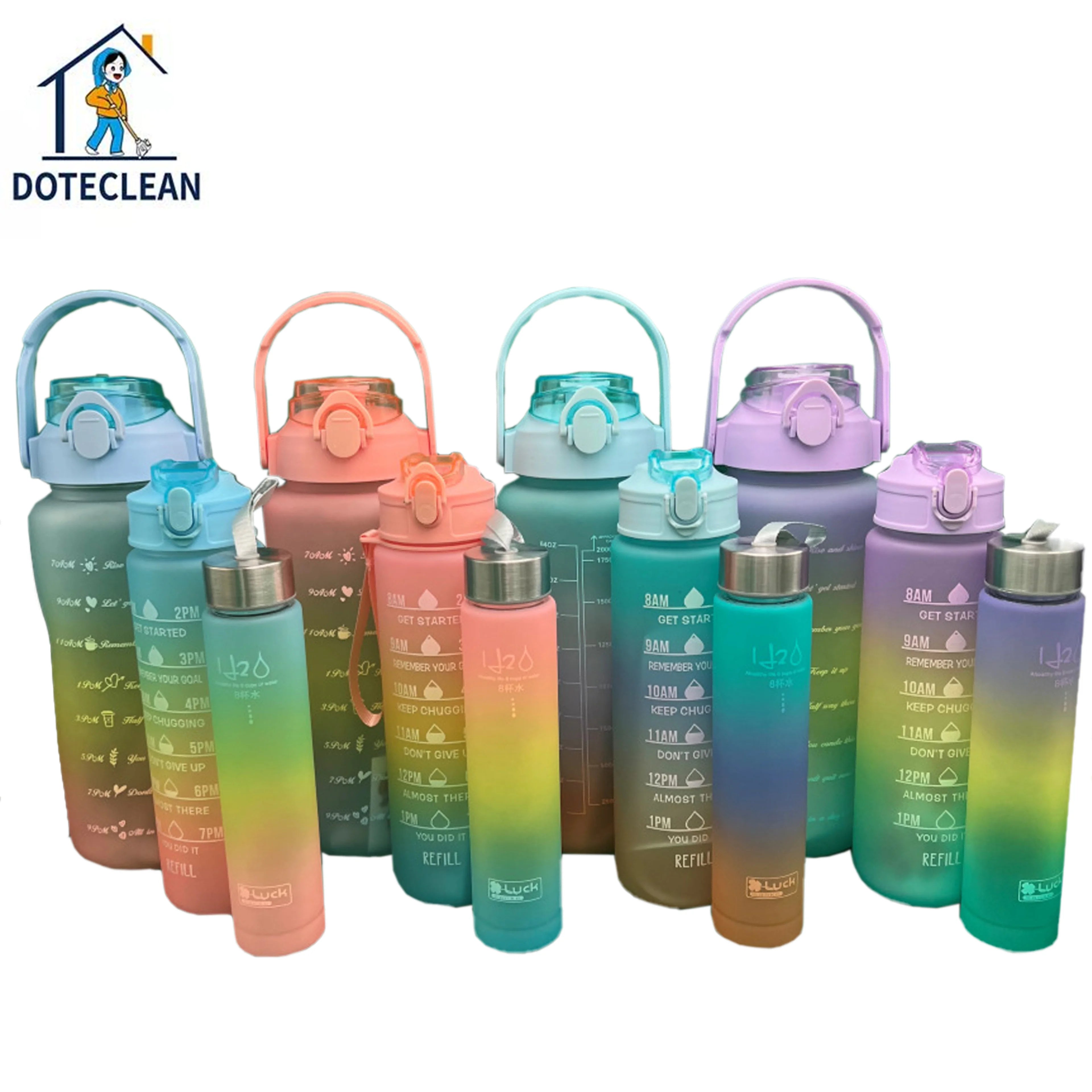 The Latest Popular Gradual Color Super Large and Small Capacity Straw Plastic Water Cup Three Piece Water Cup Factory