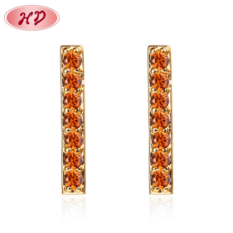 Wholesale Free Shipping Classic Colorful Cubic Zirconia Geometry Copper Plated 18K Gold Women Earrings Stud for Hd Fashion Jewel