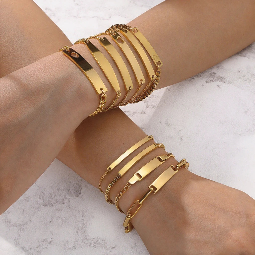 Stainless Steel Jewelry Custom Engravable Bracelet Gold Name Logo Men Women Bracelet for DIY Jewelry Making