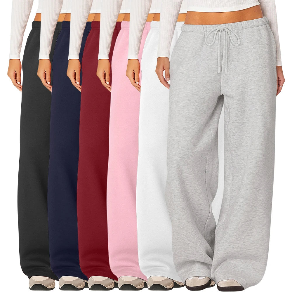 Custom Hesayep Women's Eco-Friendly Windproof Streetwear Flat Fleece Lined Cotton Blend Winter Jogger Pants Oversized Wide Leg