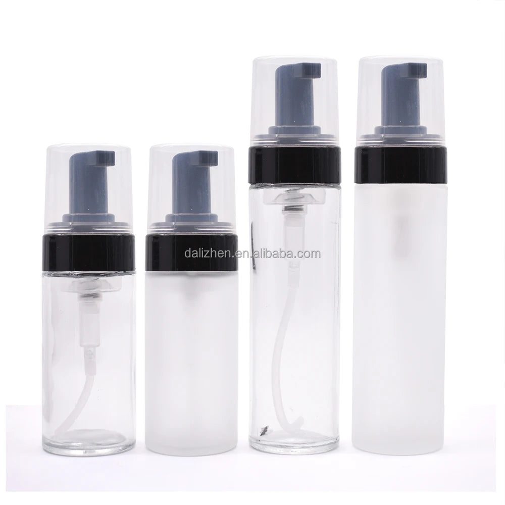 100ml 150ml Flat Glass Foam Bottle Lotion Facial Cleanser Cosmetic Dispenser with Pump 100pcs
