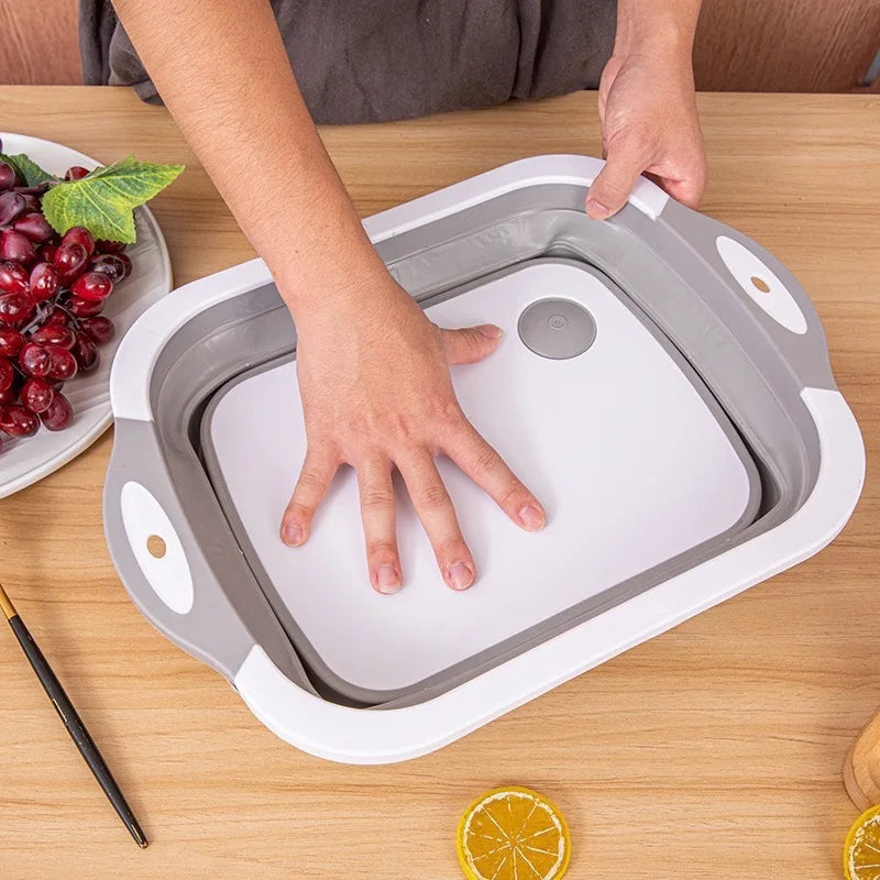 Eco-Friendly Kitchen Accessories Collapsible Plastic Cutting Board Customized Size Storage Basin Cutting Board